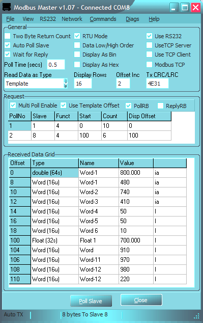 Modbus Master Screen